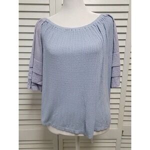 Lucky Brand Women's Off The Shoulder Stripe Top Blue Pink Fisherman Boho Small